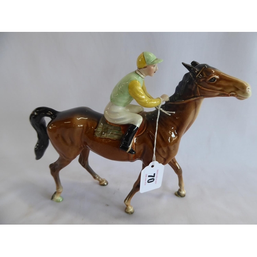 70 - Beswick racing horse and jockey figure (A/F)