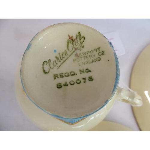 13 - Clarice Cliffe Queen Elizabeth II coronation cups, saucers and plates (6)