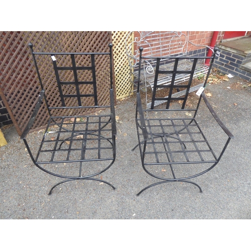 27 - Pair of Morris style wrought iron garden chairs