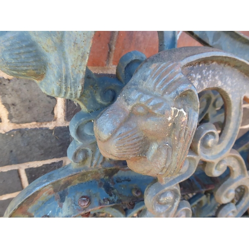 37 - Pair cast iron garden bench ends (with lion mask detail)