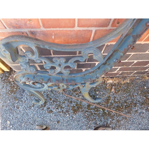 37 - Pair cast iron garden bench ends (with lion mask detail)