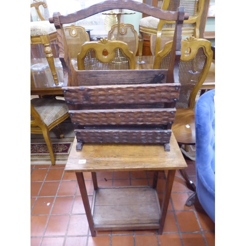 557 - Oak occasional table and carved oak magazine rack (2)