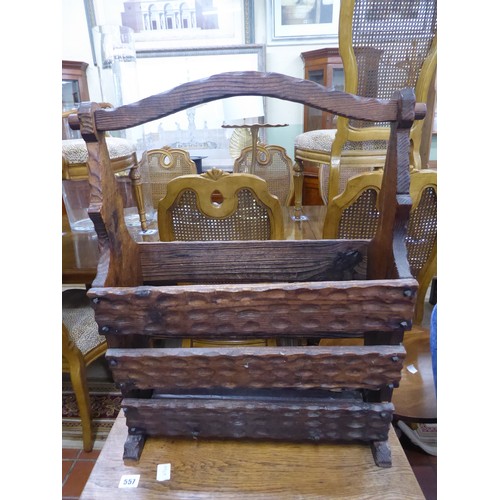 557 - Oak occasional table and carved oak magazine rack (2)