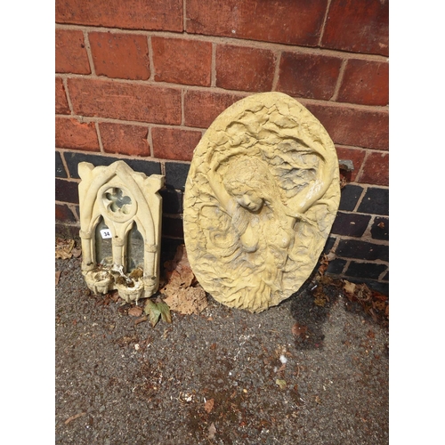 34 - Reconstituted stone gothic style mirror and mermaid plaque (2)