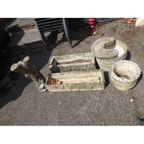 39 - Reconstituted stone and concrete planters - Cotswold Studios etc. and tree stump bird bath (5)