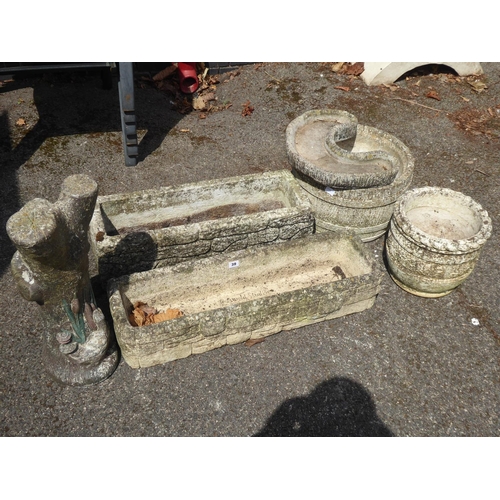 39 - Reconstituted stone and concrete planters - Cotswold Studios etc. and tree stump bird bath (5)