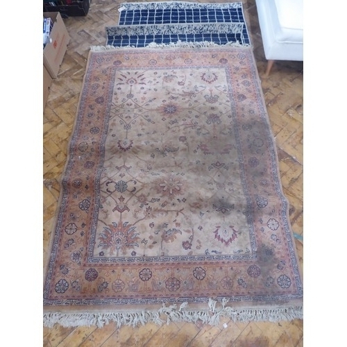 564 - Blue check and gold ground traditional design rugs (3)