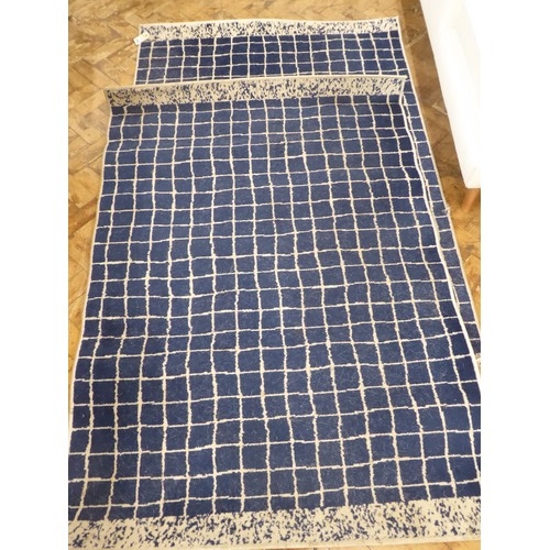 564 - Blue check and gold ground traditional design rugs (3)