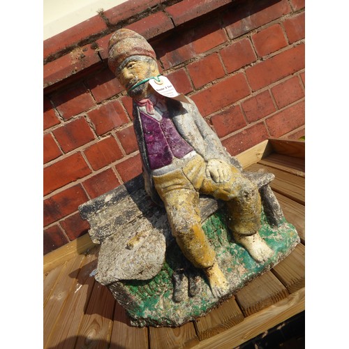 35 - Painted concrete old man on bench garden ornament