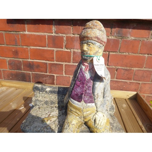 35 - Painted concrete old man on bench garden ornament