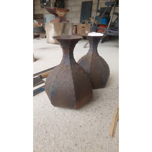 9 - 2 x Metal vases