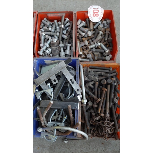 108 - Qty nuts, bolts, clamps etc