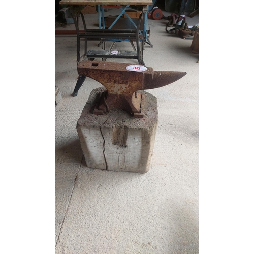 30 - 22inch 1 CWT Anvil on wooden block