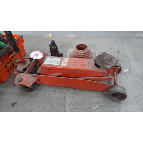 60 - HES 1 1/2 tonne trolley jack and bottle jack