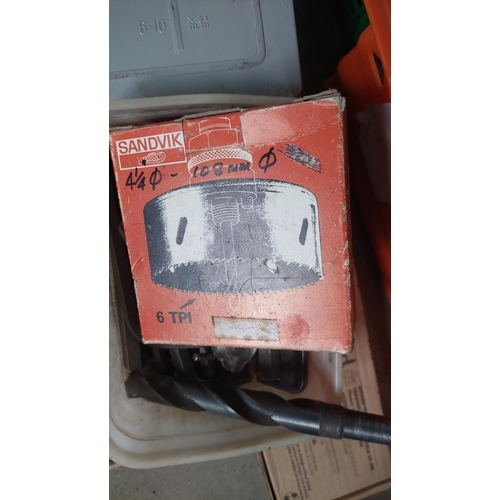 68 - Box of grease guns, Allen keys, HD drill bits