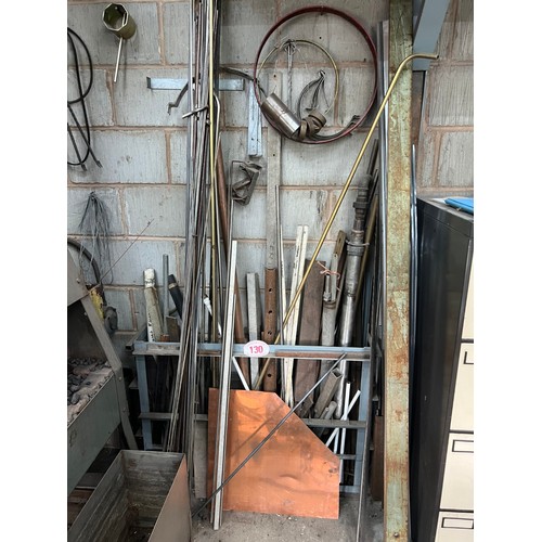 130 - Qty of spare metal, steel etc & wall mounted stand