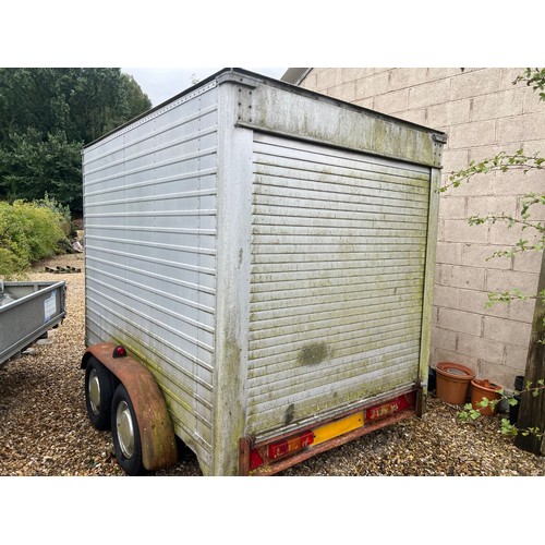 170 - Twin axle box trailer c/w roller shutter rear door, floor in good condition