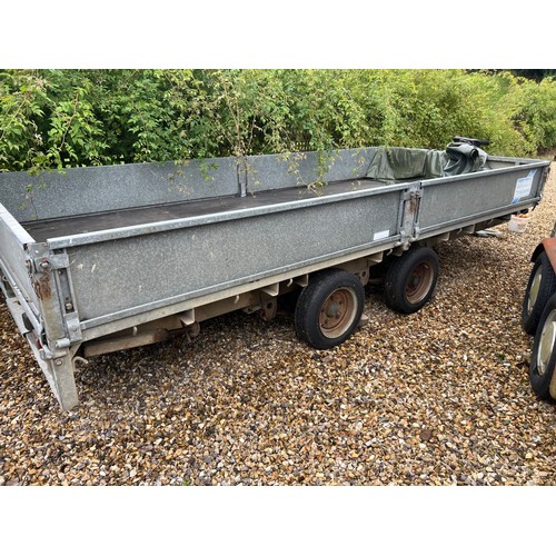 171 - Ifor Williams 14ft twin axle trailer c/w rear ramps & manual winch