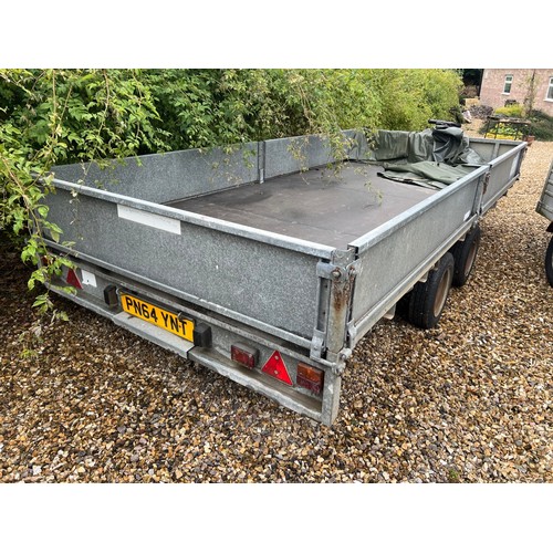 171 - Ifor Williams 14ft twin axle trailer c/w rear ramps & manual winch