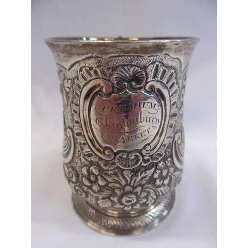 2 - Embossed silver tankard - by Richard Gurney and Thomas Cook, London 1953 - engraved Glastonbury Prem... 