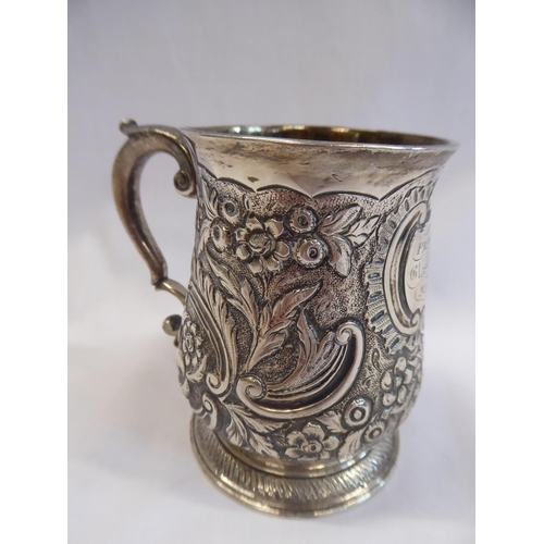 2 - Embossed silver tankard - by Richard Gurney and Thomas Cook, London 1953 - engraved Glastonbury Prem... 