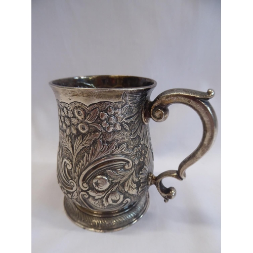 2 - Embossed silver tankard - by Richard Gurney and Thomas Cook, London 1953 - engraved Glastonbury Prem... 