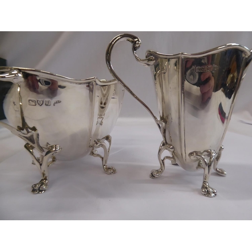 50 - Silver cream jug and sugar bowl on lion paw feet Chester/Sheffield 1907 (2) (9.8 ozt)
