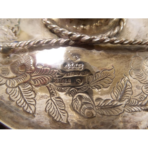 61 - Hammered Mexican Ortega silver bowl engraved with fish and birds, Mexican hat etc. (3)