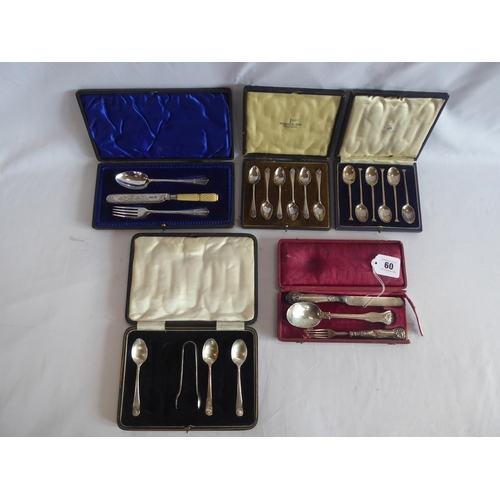 60 - Cased silver cutlery - Mappin & Webb teaspoons - Sheffield 1930, Walker & Hall teaspoons - Sheffield... 