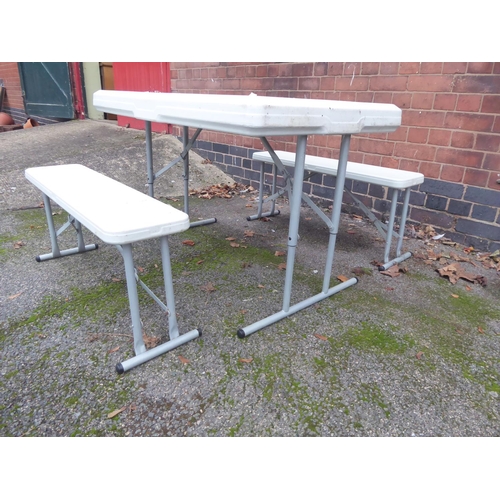 10 - Hard plastic picnic table and bench set (3)