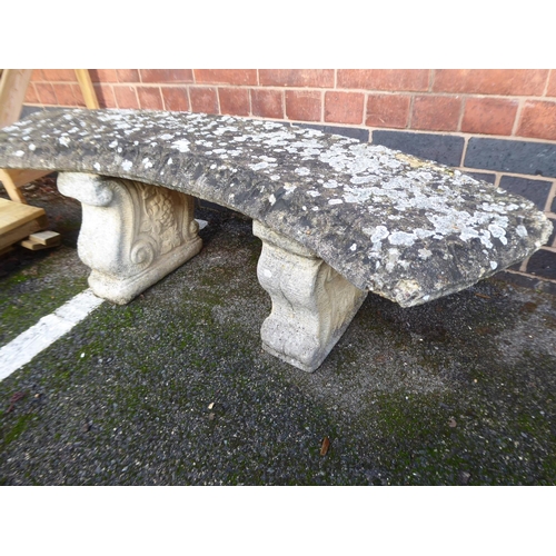 11 - Curved reconstituted stone pedestal garden bench