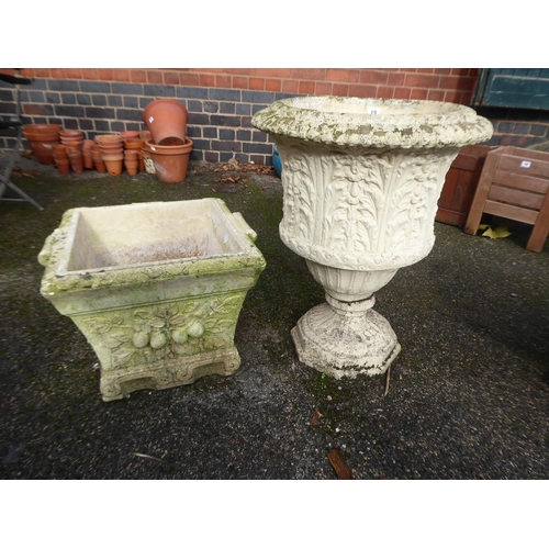 19 - Reconstituted stone urn and Willowstone square planter (2)