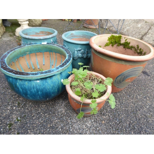 21 - Turquoise and terracotta glazed plant pots (5)