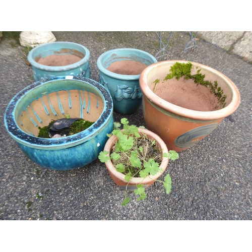 21 - Turquoise and terracotta glazed plant pots (5)