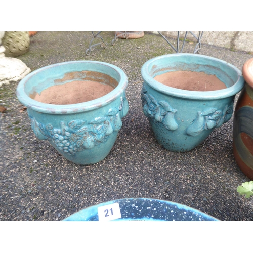 21 - Turquoise and terracotta glazed plant pots (5)