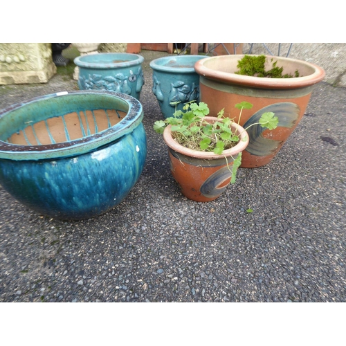 21 - Turquoise and terracotta glazed plant pots (5)