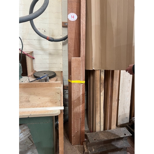 14 - Sepele wood 2400mm x 180mm x 35mm plank + timber 1400mm and other lengths 25mm x 50mm (5 Lots)