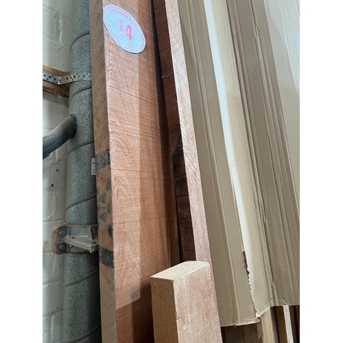 14 - Sepele wood 2400mm x 180mm x 35mm plank + timber 1400mm and other lengths 25mm x 50mm (5 Lots)