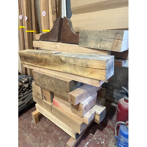 21 - Qty Oak timber, various sizes to include 150mm x 150mm, 180mm x 180mm, 100mm x 100mm etc 600mm-1200m... 