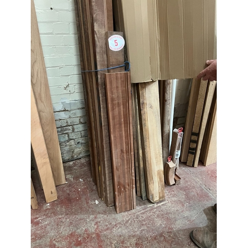 5 - Qty of mixed lengths of American Walnut and Iroko wood averaging 2.6m x 40mm and 5mm