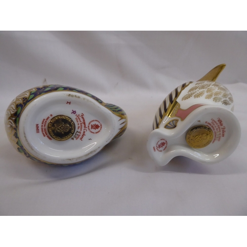 2 - Royal Crown Derby paperweights limited edition event pieces - white pelican, cockerel (2)