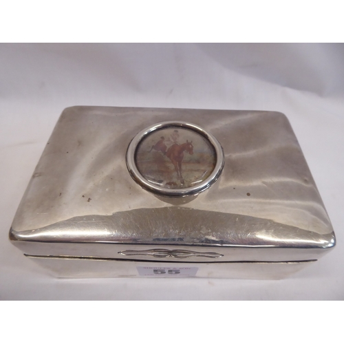 55 - Silver cigarette box with hunting scene cartouche - Chester 1910