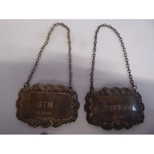 60 - Matched set of 4 silver decanter labels - port, gin, whiskey and sherry - Sheffield 1975, 1976 and B... 