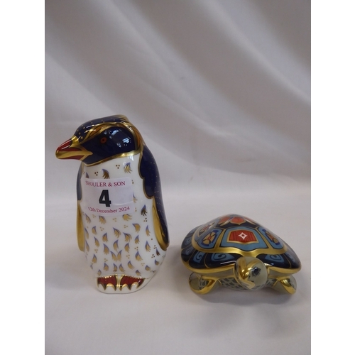 4 - Royal Crown Derby paperweights - rock hopper penguin and terrapin (2)