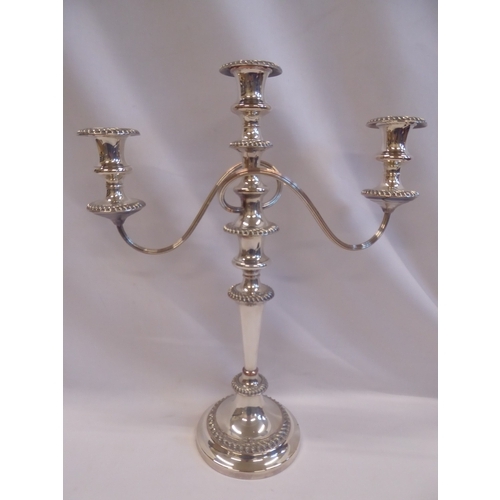 44 - Silver plated 3 branch candelabra (18