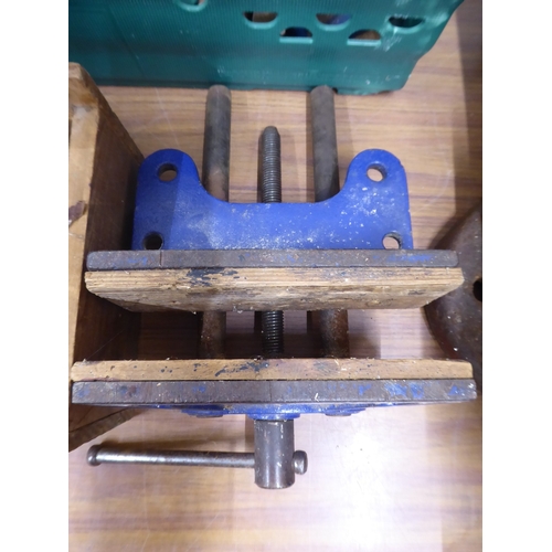 39 - Woodworking planes, bench vices, chisels, bits etc.