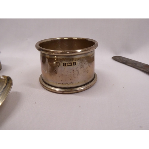 19 - Sundry silver teaspoons, napkin rings, silver handled knives A/F