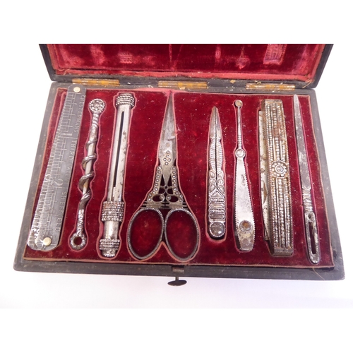 28 - Enamelled silver compact - Asprey's, engine turned silver matchbook case & a cased marcasite manicur... 