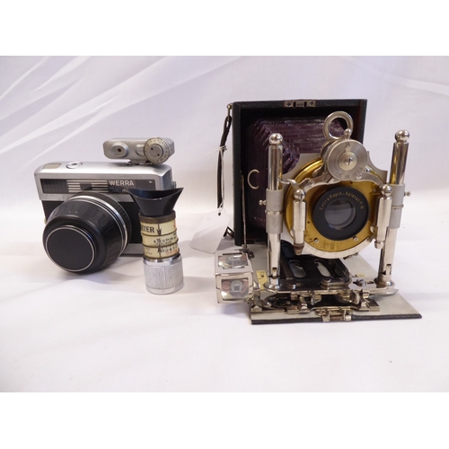 Early 20thC folding plate camera and plates in canvas box, Werramatic ...