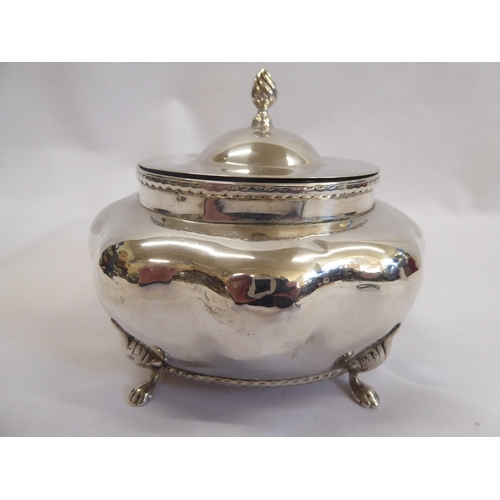 58 - Shaped silver caddy on lion paw feet - Birmingham 1898